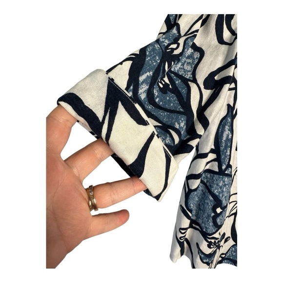 Chicos Navy Linen Blend Navy Black Pattern Open Front Jacket Career Art to Wear - Picture 5 of 15